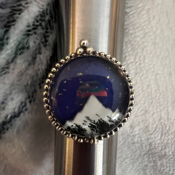 ❤️ Aurora Opal Celestial Mountain Night Sky Southwestern 925 Ring Sz 10 - 10 Gms - Picture 6 of 15